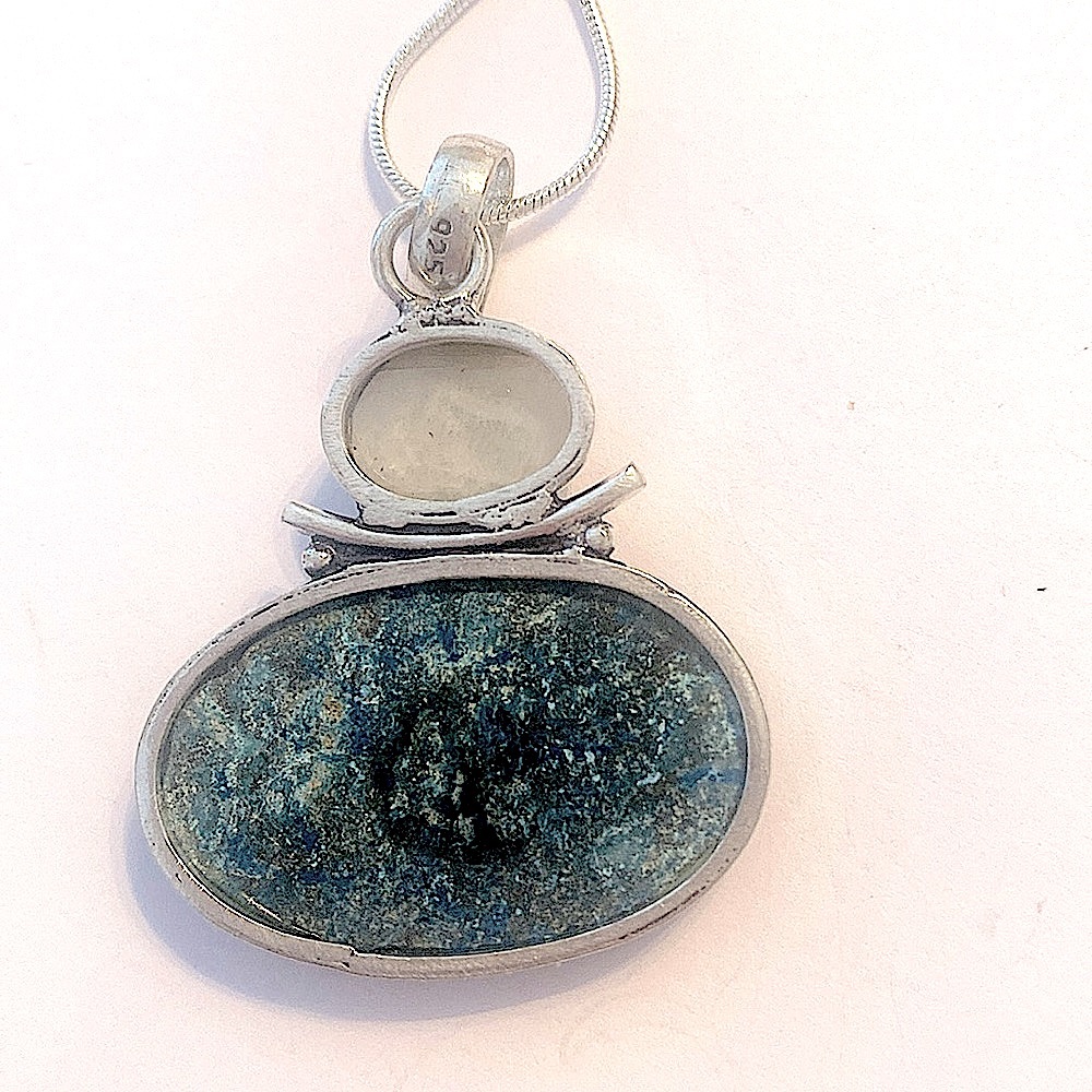 1 1/2 inch, Chrysocolla and Rainbow moonstone pendant - Picture 6 of 6